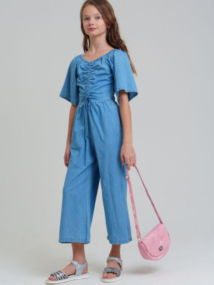 Комбинезон текстильный джинсовый для девочек
