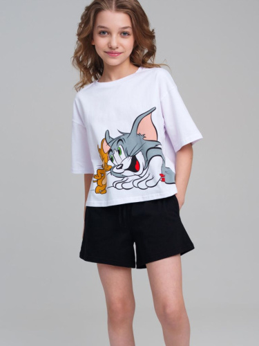 Комплект трикотажный для девочек: фуфайка (футболка), шорты