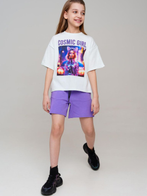 Комплект трикотажный для девочек: фуфайка (футболка), шорты