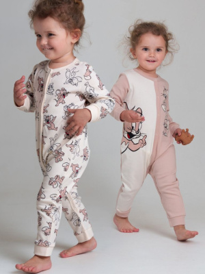 Комбинезон детский трикотажный для девочек, 2 шт в комплекте