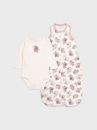 Комплект детский трикотажный для девочек: боди, спальный мешок