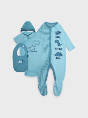 Комплект детский трикотажный для мальчиков: боди, комбинезон, нагрудник, чепчик