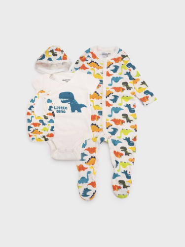 Комплект детский трикотажный для мальчиков: боди, комбинезон, нагрудник, чепчик