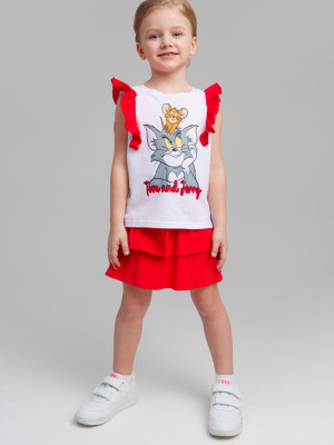 Комплект трикотажный для девочек: фуфайка (футболка), юбка-шорты