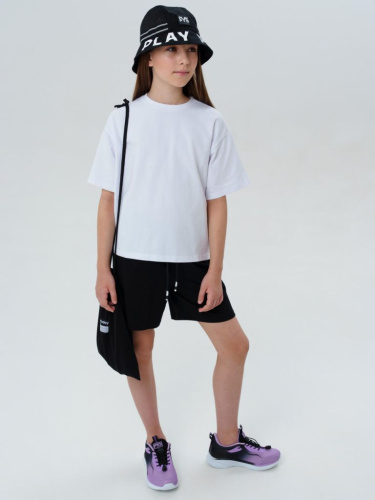 Комплект трикотажный для девочек: фуфайка (футболка), шорты, сумка-мешок