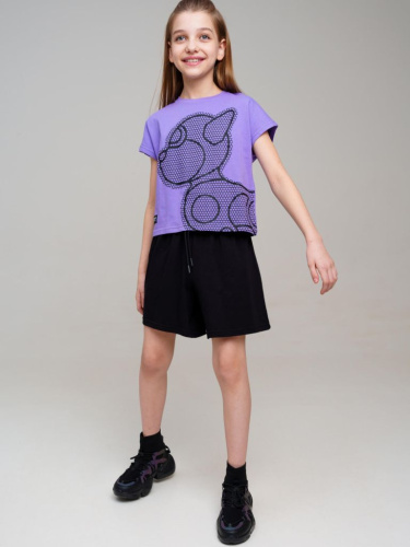 Комплект трикотажный для девочек: фуфайка (футболка), шорты
