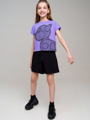 Комплект трикотажный для девочек: фуфайка (футболка), шорты