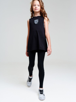 Комплект трикотажный для девочек: топ, майка удлиненная