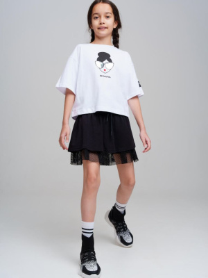 Комплект трикотажный для девочек: фуфайка (футболка), шорты