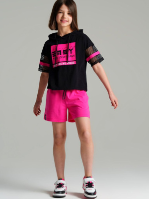 Комплект трикотажный для девочек: фуфайка (футболка), шорты