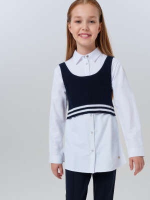 Комплект для девочек: блузка текстильная, жилет трикотажный