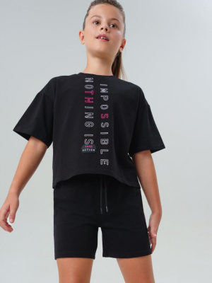 Комплект трикотажный для девочек: фуфайка (футболка), шорты