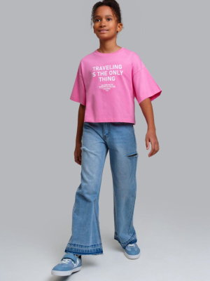 Брюки текстильные джинсовые для девочек