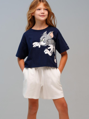 Комплект трикотажный для девочек: фуфайка (футболка), шорты