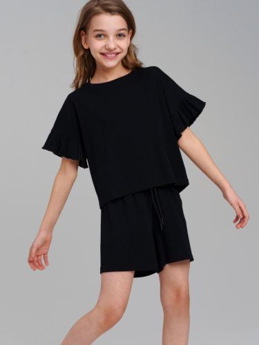 Комплект трикотажный для девочек: фуфайка (футболка), шорты