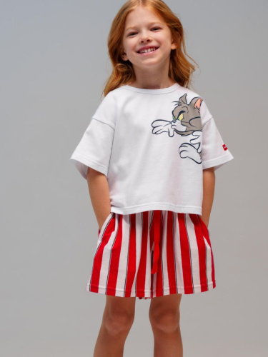 Комплект трикотажный для девочек: фуфайка (футболка), шорты