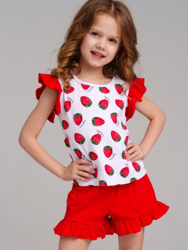 Комплект трикотажный для девочек: фуфайка (футболка), юбка-шорты