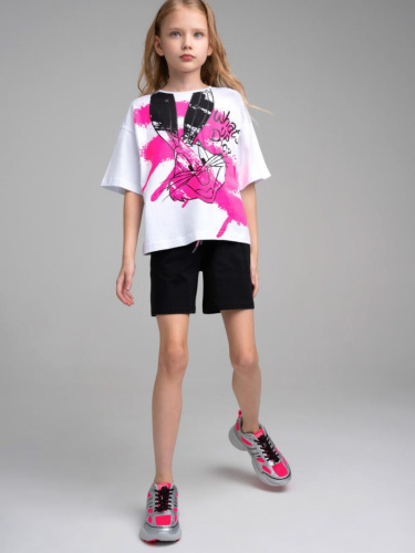 Комплект трикотажный для девочек: фуфайка (футболка), шорты