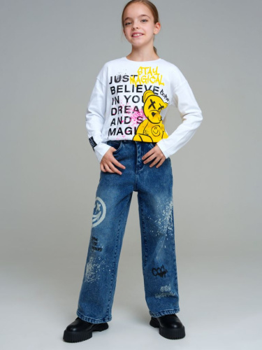 Брюки текстильные джинсовые утепленные флисом для девочек