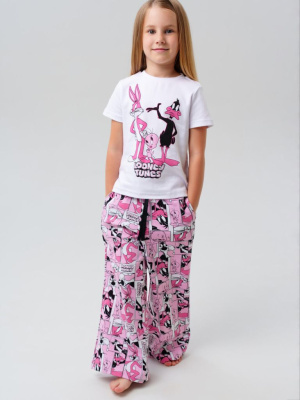 Комплект трикотажный для девочек: фуфайка (футболка), брюки