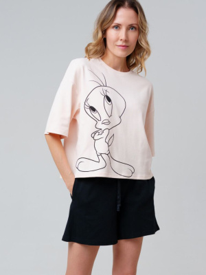 Комплект трикотажный для женщин: фуфайка (футболка), шорты