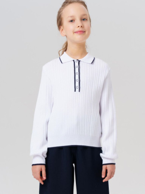 Джемпер трикотажный с воротником поло для девочек