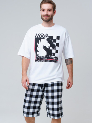 Комплект для мужчин: фуфайка (футболка) трикотажная, шорты текстильные