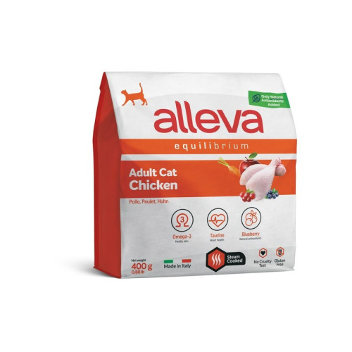 Alleva Equilibrium Adult Cat Chicken сухой корм для кошек, с КУРИЦЕЙ - 400 г повседневный супер премиум низкозерновые для взрослых с курицей мешок Импортный корм 1 уп. х 1 шт. х 0.4 кг
