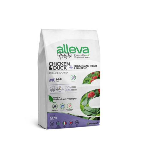 Alleva Holistic Cat Neutered сухой корм для кастрированных котов и стерилизованных кошек, с КУРИЦЕЙ и УТКОЙ, волокнами сахарного тростника и женьшенем повседневный супер премиум беззерновые для взрослых с курицей для всех пород мешок Импортный корм 1 уп. 