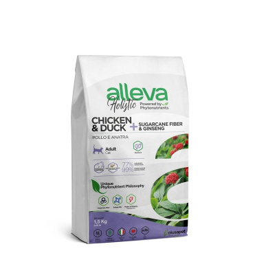 Alleva Holistic Cat Neutered сухой корм для кастрированных котов и стерилизованных кошек, с КУРИЦЕЙ и УТКОЙ, волокнами сахарного тростника и женьшенем повседневный супер премиум беззерновые для взрослых с курицей для всех пород мешок Импортный корм 1 уп. 