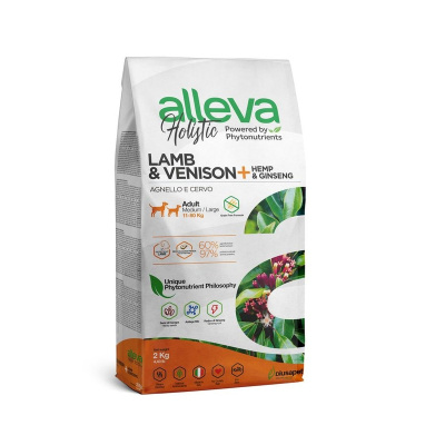 Alleva Holistic Adult Lamb &amp; Venison Medium/Maxi сухой корм для собак средних и крупных пород, с ЯГНЕНКОМ и ОЛЕНИНОЙ, коноплей и женьшенем - 12 кг повседневный супер премиум беззерновые для взрослых с олениной породы крупного размера мешок Импортный к