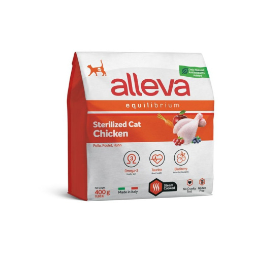 Alleva Equilibrium Adult Cat Sterilized сухой корм для стерилизованных кошек и кастрированных котов, с КУРИЦЕЙ - 400 г повседневный супер премиум низкозерновые для взрослых с курицей мешок Импортный корм 1 уп. х 1 шт. х 0.4 кг