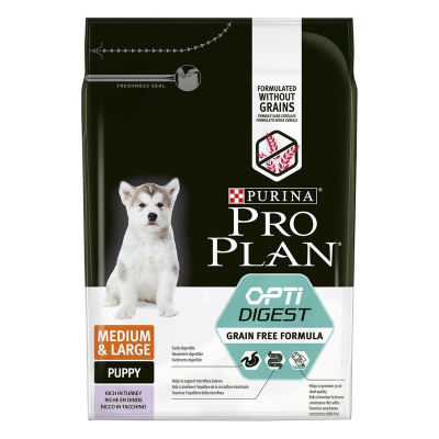 Pro Plan Puppy OptiDigest Grain Free Formula сухой корм для щенков средних и крупных пород, с чувствительным пищеварением, беззерновой, с высоким содержанием индейки - 2,5 кг повседневный супер премиум беззерновые для щенков с индейкой породы крупного раз