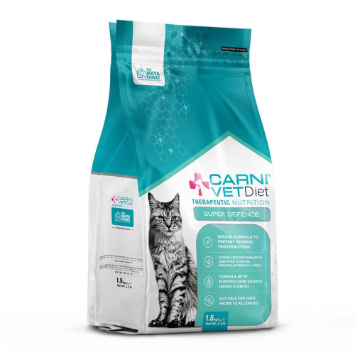 Carni Vet Diet Cat Super Defense сухой корм для кошек при пищевой непереносимости и аллергии, диетический, с лососем - 1,5 кг ветеринарный супер премиум для взрослых с лососем для всех пород мешок Импортный корм 1 уп. х 1 шт. х 1.5 кг