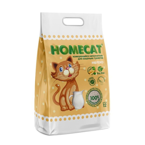 HOMECAT Ecoline комкующийся наполнитель для кошачьих туалетов с ароматом молока - 12 л повседневный премиум мешок Китай 1 уп. х 1 шт. х 5.1 кг