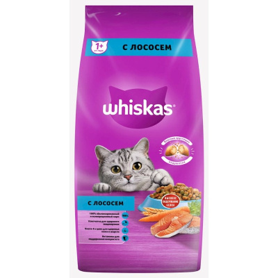 Whiskas Вкусные подушечки с нежным паштетом, сухой корм для взрослых кошек, Аппетитный обед с лососем - 5 кг повседневный эконом для взрослых с лососем мешок Российский корм 1 уп. х 1 шт. х 5 кг