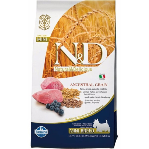 Farmina N&amp;D Low Grain Dog Lamb &amp; Blueberry Adult Mini - 800 г повседневный супер премиум без курицы для взрослых с ягненком породы мелкого размера мешок Импортный корм 1 уп. х 1 шт. х 0.8 кг