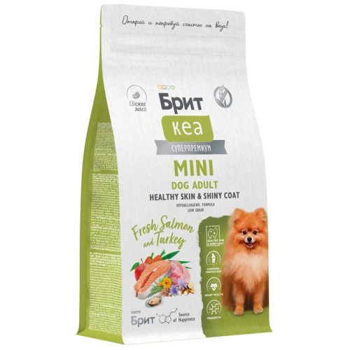 Brit Care Mini Dog Adult Healthy Skin Shiny Coat сухой корм для собак мелких пород, с ЛОСОСЕМ и ИНДЕЙКОЙ - 400 г супер премиум для взрослых с индейкой породы мелкого размера мешок Российский корм 1 уп. х 1 шт. х 0.4 кг