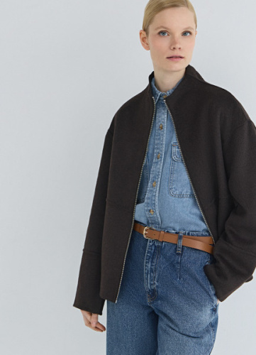 Куртка из пальтовой ткани с шерстью, Коричневый