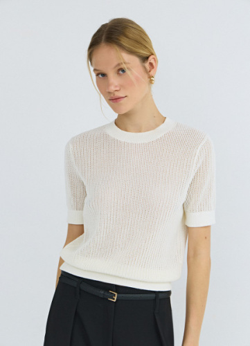 Ажурный джемпер с коротким рукавом, Бежевый