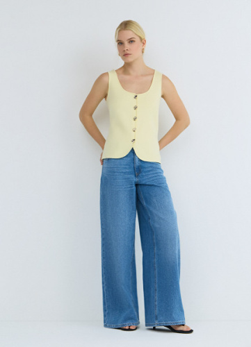 Широкие джинсы с высокой посадкой, Голубой