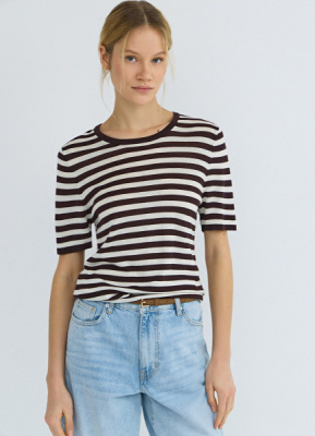 Джемпер в полоску с коротким рукавом, Коричневый