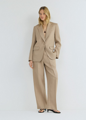 Прямые брюки cо складками, Бежевый