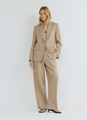 Прямые брюки cо складками, Бежевый