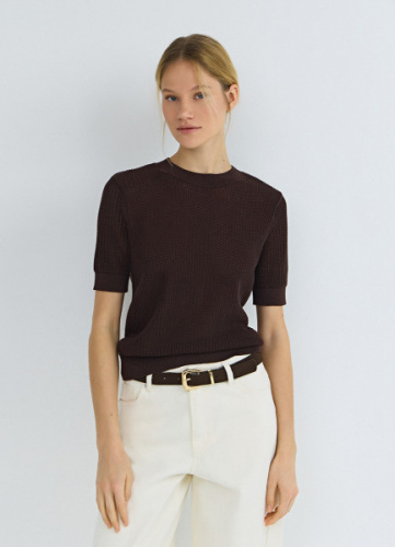 Ажурный джемпер с коротким рукавом, Коричневый