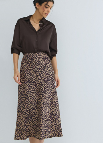 Сатиновая юбка А-силуэта, Бежевый