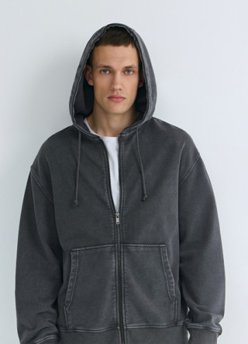 Толстовка на молнии с эффектом стирки, Серый
