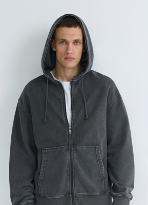 Толстовка на молнии с эффектом стирки, Серый