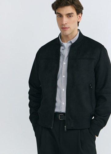 Бомбер из искусственной замши, Черный