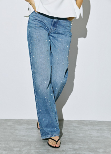 Прямые джинсы с жемчужинами, Голубой